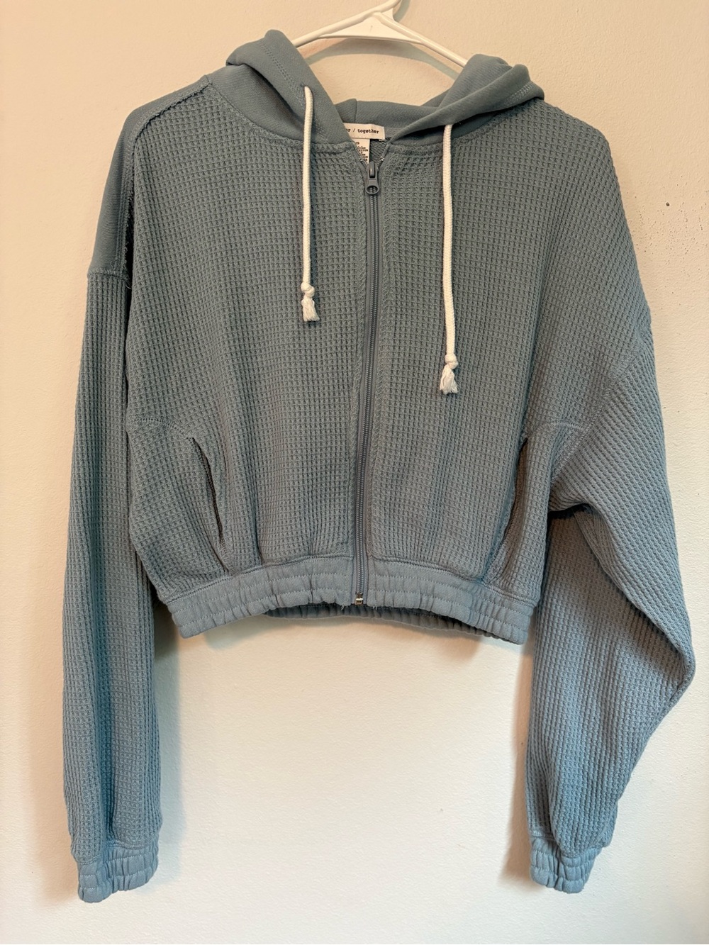 Better Together Blue Waffle Knit Cropped Full Zip Hoodie Size XS EUC - Picture 2 of 8